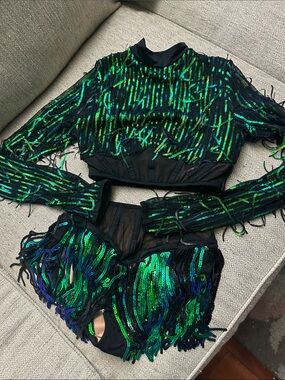 tenth House- Green & Blue Sequin Fringe Two-Piece Set